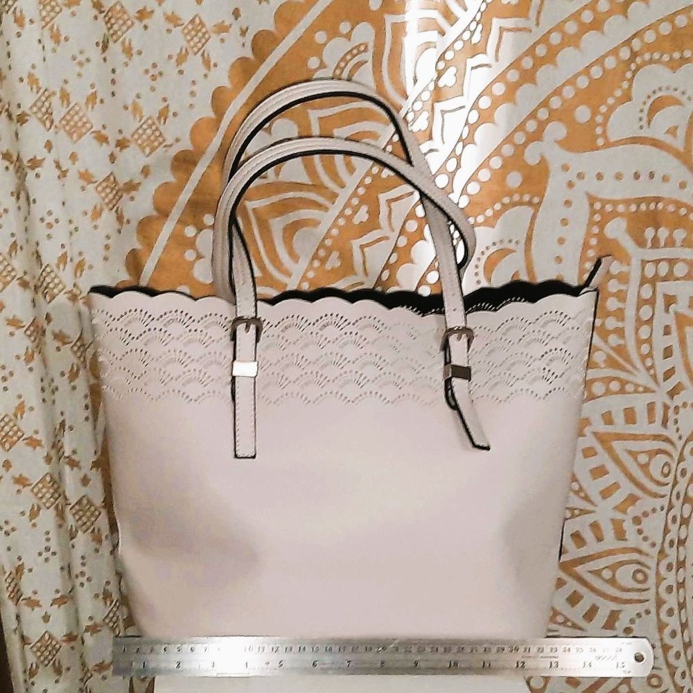 Urban Expressions Audrie Laser Cut Tote, Grey; 11”H-16”Wx 5”D w/Zipper Closure